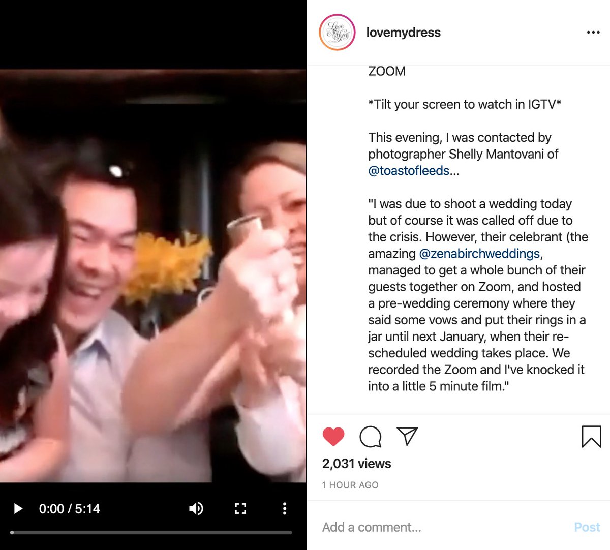 LoveMyDressBlog's tweet photo. Now this is just magical - a safe, social distancing wedding held via @zoom_us this week. How incredible! https://t.co/ggZyg3TQRH @BBCWomansHour @BBCNews @SkyNews https://t.co/SohxHY1mE4