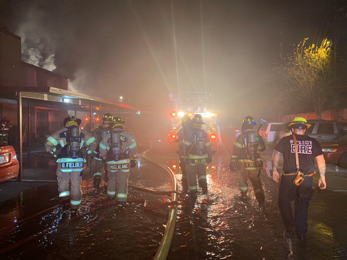 Springfdtx's tweet photo. While #COVID19 gets all the attention, your local #firefighters continue to battle flames. Spring’s Engine 77 and Tower 70 crews helped Ponderosa firefighters on this #mutualaid fire. 
H/T to firefighter Mark Millikin https://t.co/CQFh6XRokr