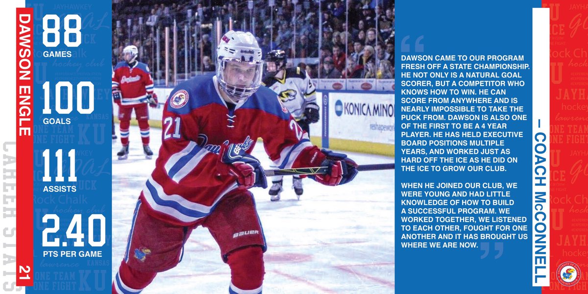 JayhawkHockey's tweet photo. The final day is dedicated to #21 Dawson Engle!

Like many across the nation these seniors were robbed of a chance to fulfill their ultimate goal. It isn’t fair. It never will be. But because of these players, we will continue to succeed for many years to come! https://t.co/alhKiWYkqk