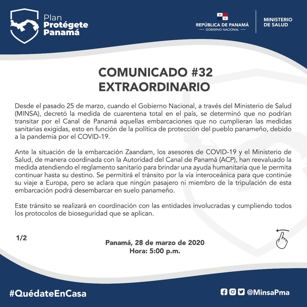 ecotvpanama's tweet image. #EsNoticia Panamá brindará una ayuda humanitaria a la embarcación Zaandam y le permitirá el tránsito por la vía interoceánica para que continúe su viaje a Europa, pero se aclara que ningún pasajero ni miembro de la tripulación del crucero podrá desembarcar en suelo panameño.