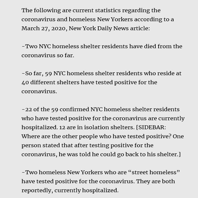 NYC Homeless Shelters & The Coronavirus #HMLSNewyorker #HomelessNewYorker #NYC #Homeless #coronavirus