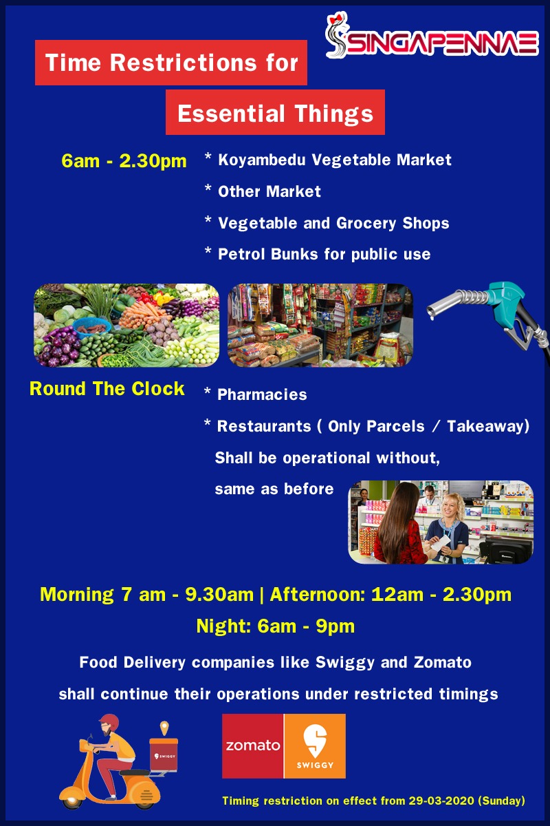 Singapennae2's tweet image. Time Restrictions in Tamilnadu for getting Essential Things. #timerestriction #corona #coronavirus #coronaoutbreak #lockdown #indialockdown #singapennae