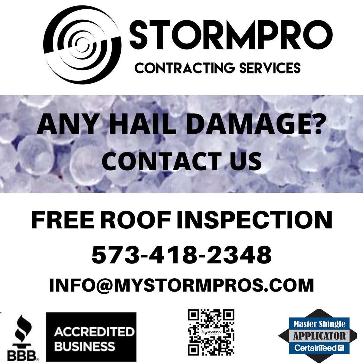 mystormpros's tweet photo. If you had any hail damage, contact us! We’ll give you a FREE roof inspection! https://t.co/j3rwxbBlU0