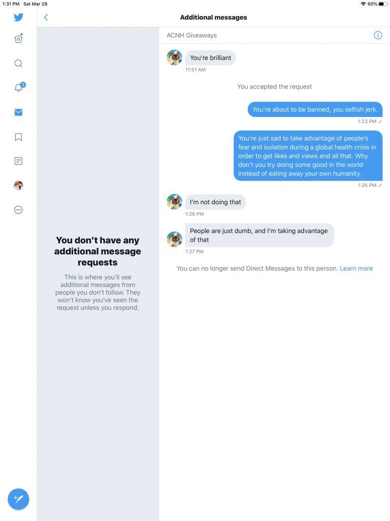 Here is their response to user  @TheStardust77 when they called out the scam. “People are just dumb, and I’m taking advantage of that.” -  @ACNHCentral