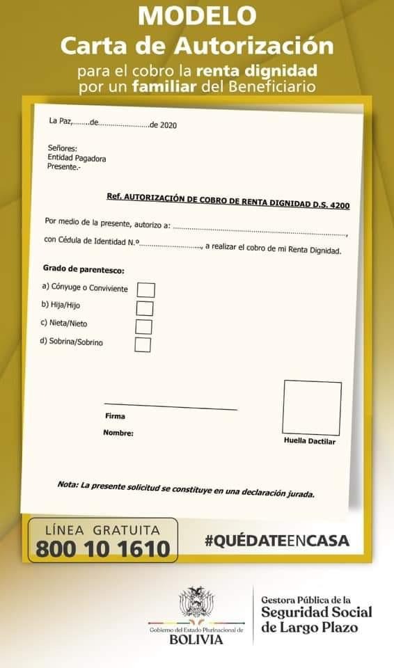 Modelo De Carta Para El Cobro De Pensiones Y O Bono De Un Adulto
