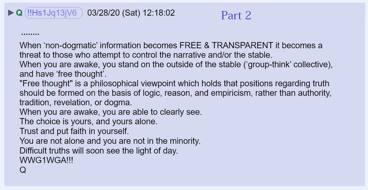 13) Freedom of thought allows us to stand on our own against criticism from the media, from politicians and from those who are still under the delusion of false narratives.You are not alone in this fight.Difficult truths will soon see the light of day.