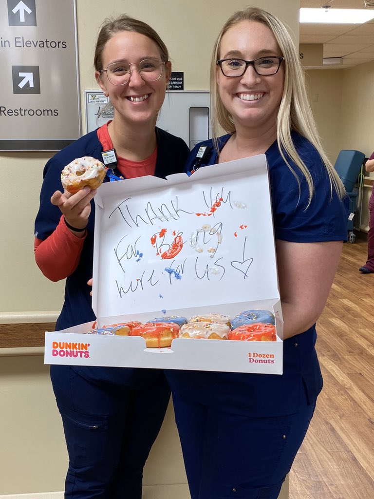 Thanks <a href="/dunkindonuts/">Dunkin'</a> for dropping off free donuts to the hospital ❤️