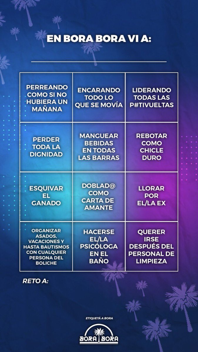 ComplejBoraBora's tweet photo. Noche de retos y verdades!! Súmate en Insta a nuestro #SabadoDistinto y participa de premios!! #MeEnamoraBoraBora https://t.co/wrag0hyzge