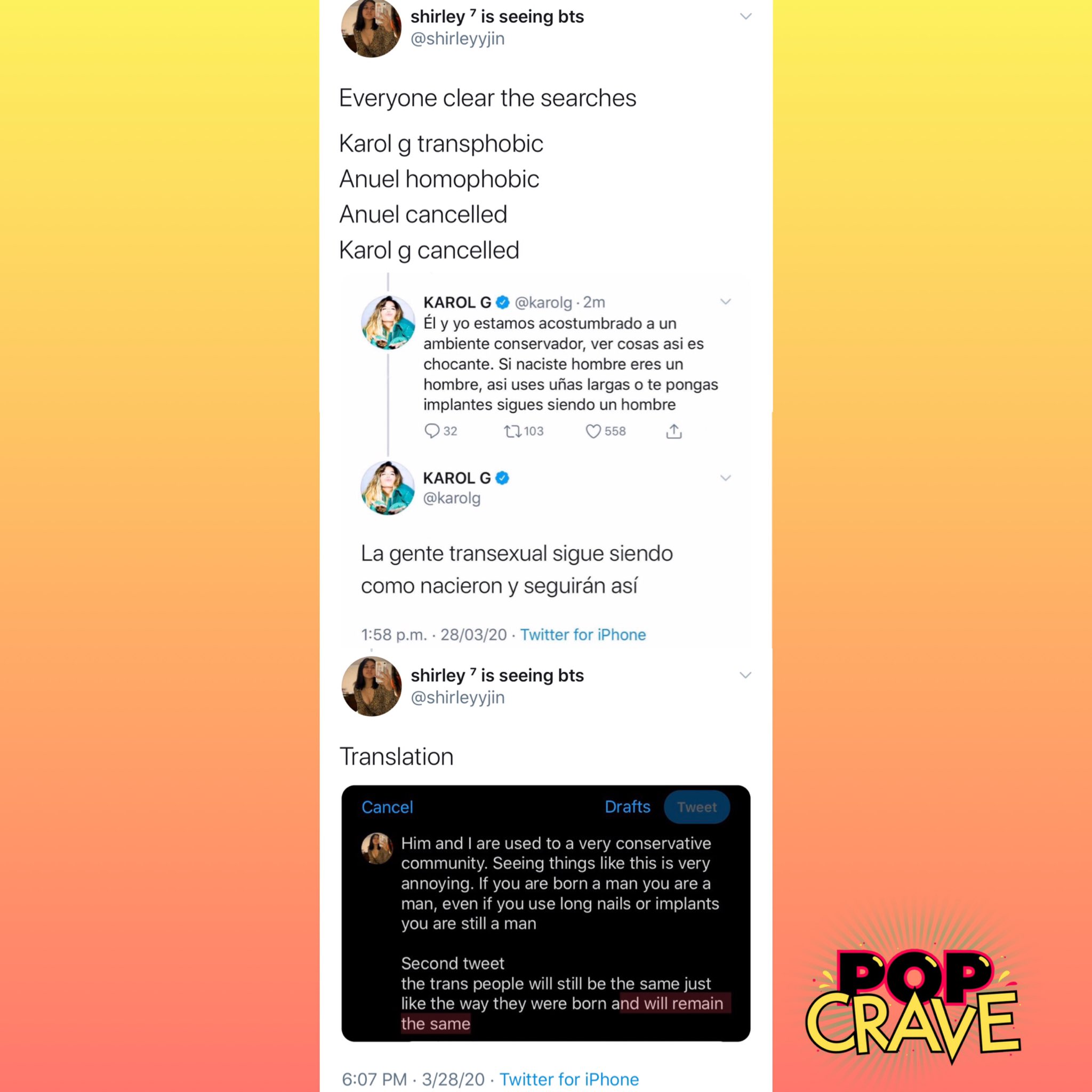 Pop Crave Karolg Addresses Fake Transphobic Tweets Going Around Never Were My Words I Have Never In My Life Had Issues With Anybody Not For Their Race Nor Their Sexual