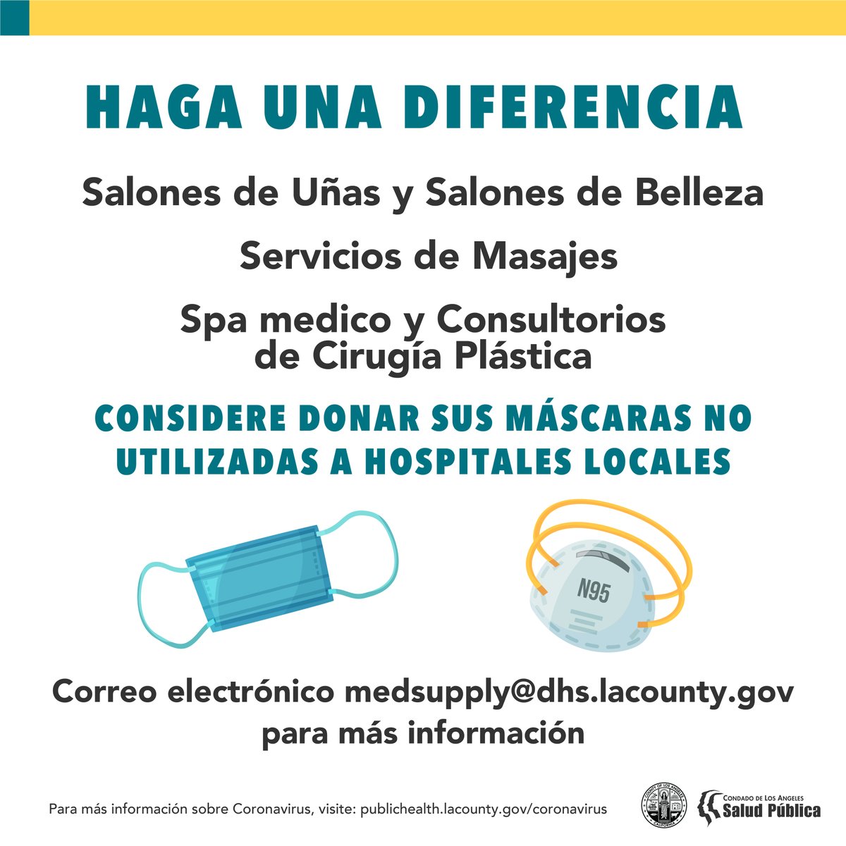 lapublichealth's tweet image. Si opera un negocio donde las máscaras son parte de su trabajo diario, considere donarlas a sus hospitales locales. Hagamos una diferencia en la lucha contra # COVID19 #DoOurPart