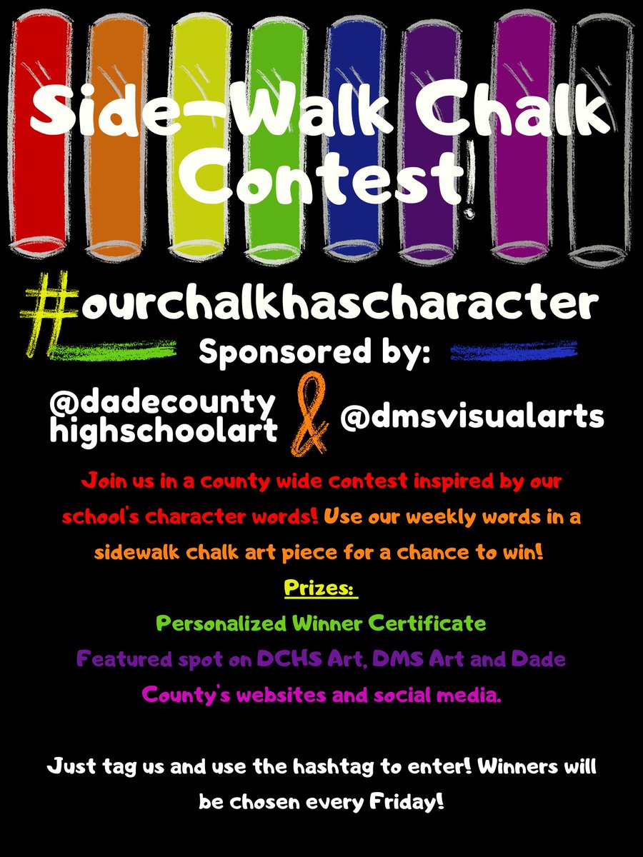 Let's show our Character! New Contest sponsored by <a href="/DVisualart/">Dade 3-8 Visual Arts</a> and @DCHSVisualArts! <a href="/dade_schools/">Dade Schools</a> <a href="/DadeElementary/">Dade Elementary</a> <a href="/DavisElem/">Davis Elementary</a> <a href="/Dade_Middle/">Dade Middle School</a> <a href="/JanIHarris/">Dr. Jan Irons Harris</a>