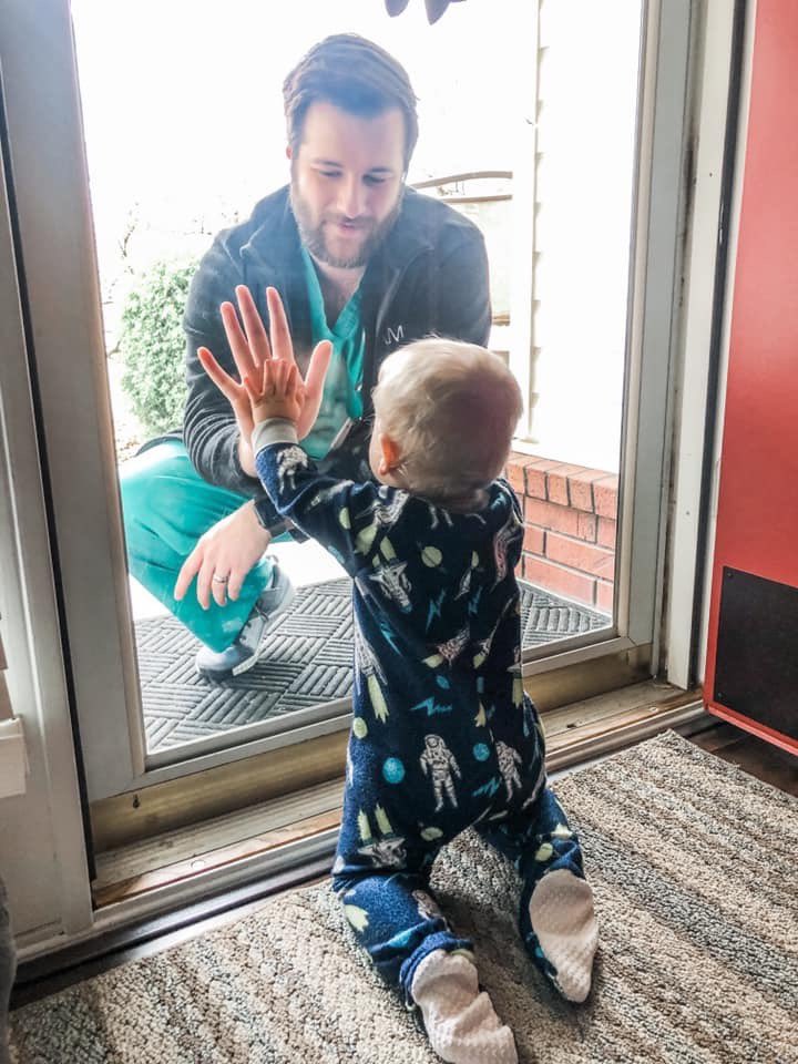 KATVChrisMay's tweet photo. Last night we told you how Dr. Jared Burks has been living apart from his wife Alyssa and their son Zeke in Northeast Arkansas while he treats patients with #COVID19. 

Today, the Burks’ home was destroyed by a tornado. They’re all safe.

Times are tough. #prayforjonesboro https://t.co/NnbxAWoLnV