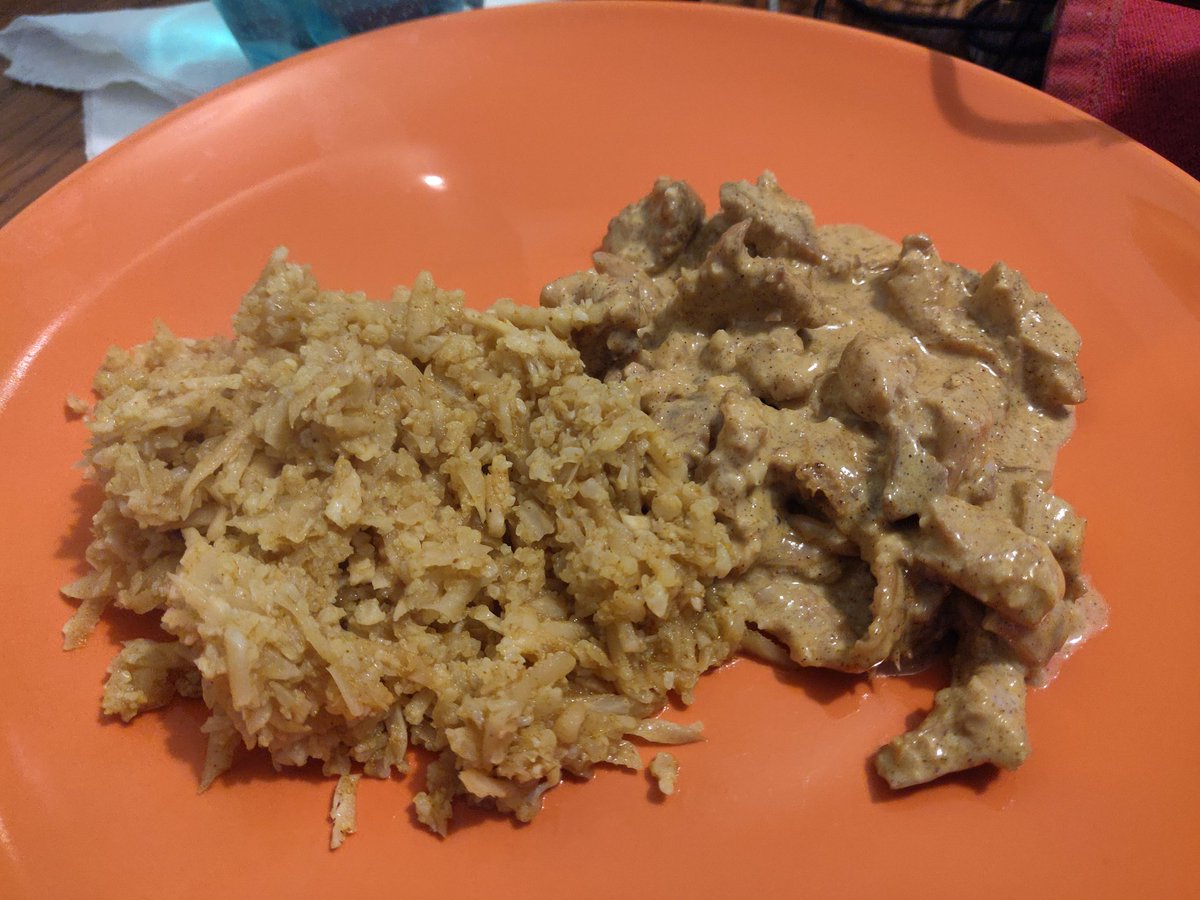 VSattelberg's tweet photo. Dinner didn't look beautiful, however @KetoConnect Butter Chicken &amp; Curry Cauliflower Rice was so so yummy! https://t.co/RhgxHTVCgb