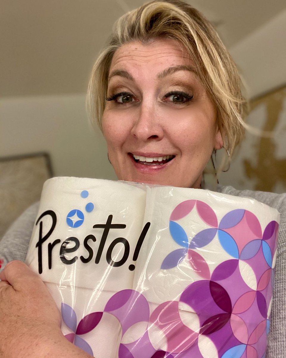 TheWendyBurch's tweet photo. Just giving a squeeze to my new favorite brand of toilet paper. It’s called #Presto. #AmazonDelivered. I ordered it two weeks ago it arrived yesterday. It’s like Christmas around here. #CoronaQuarantine ￼ https://t.co/d176mOwjPD