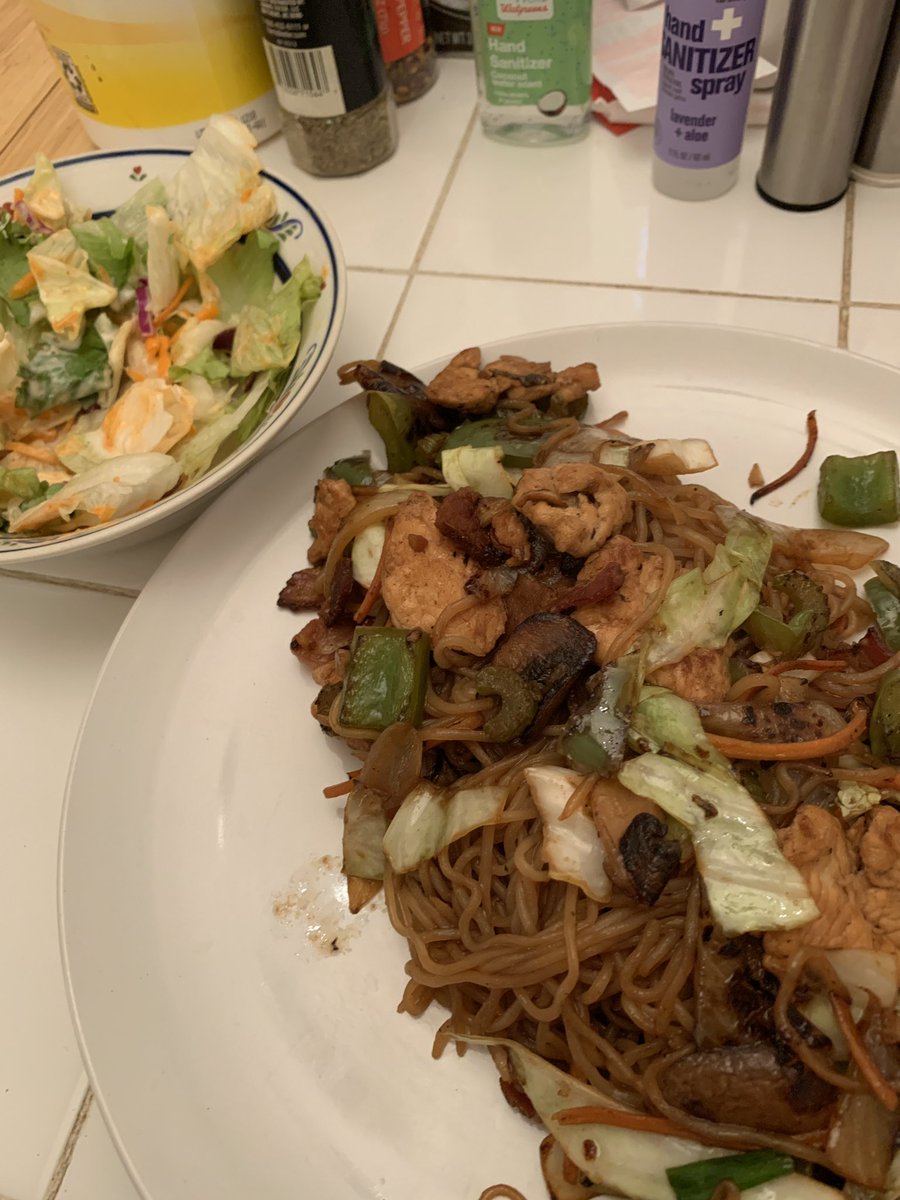 Noodles and salad