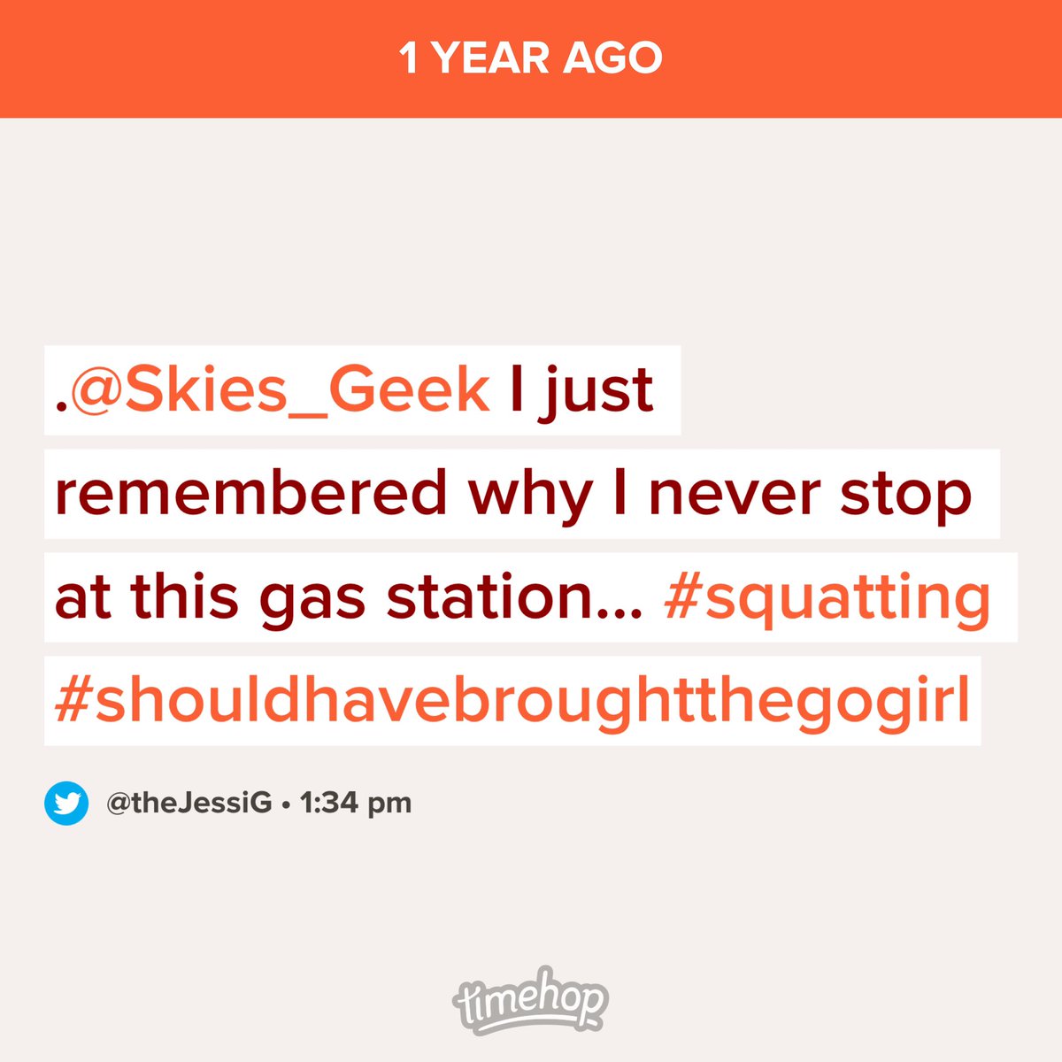 nsmnpod's tweet image. A year ago @Skies_Geek and @theJessiG were stuck in a sketchy gas station and in desperate need of a @Go_Girls #squatting #shouldhaveboughtagogirl #thingsfornexttrip