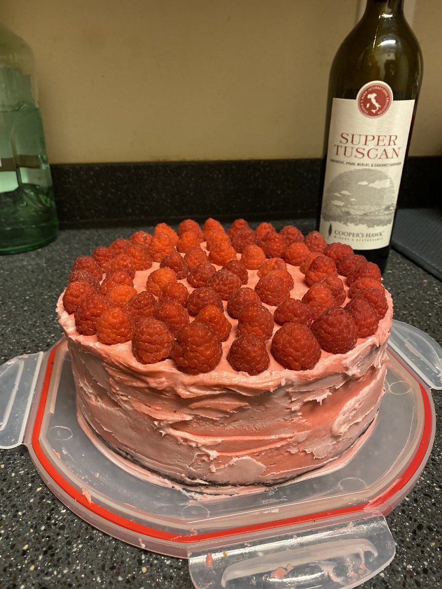 Tonight’s project: Chocolate cake with raspberry buttercream frosting, and filled with homemade raspberry jam (I fucked up a little on icing the actual cake pls ignore it)