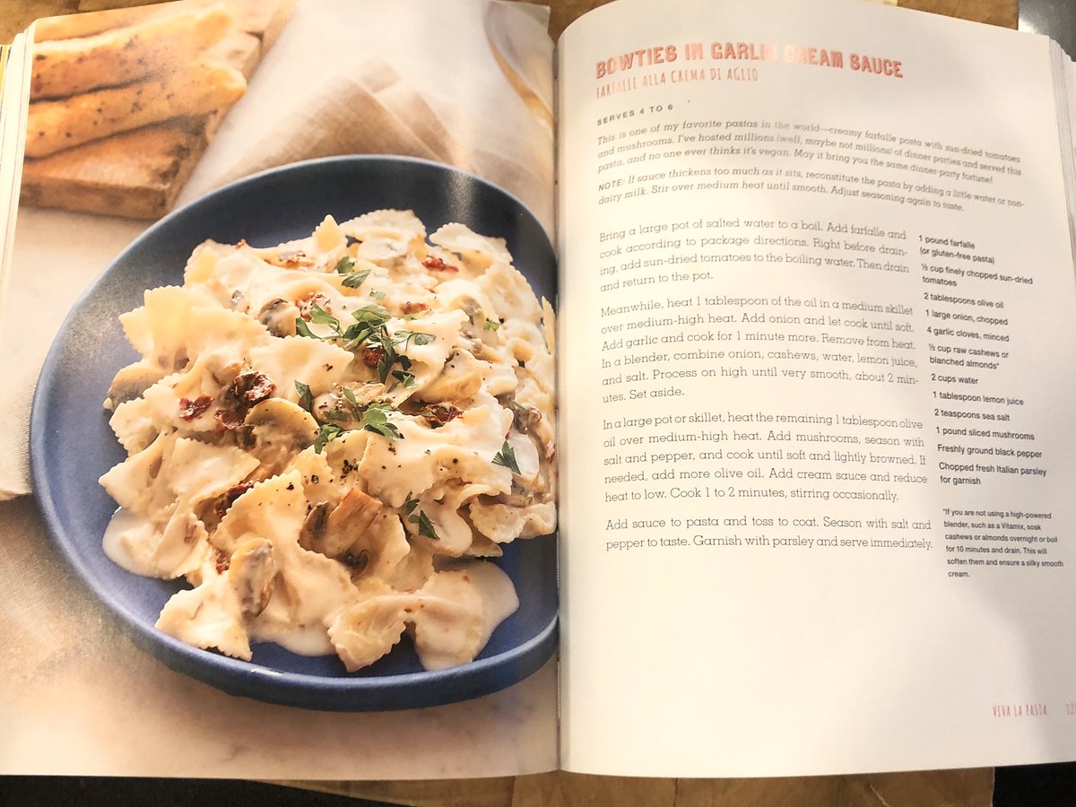 Another recipe from  @ChloeCoscarelli’s vegan Italian cookbook. Bow ties in garlic cream sauce.