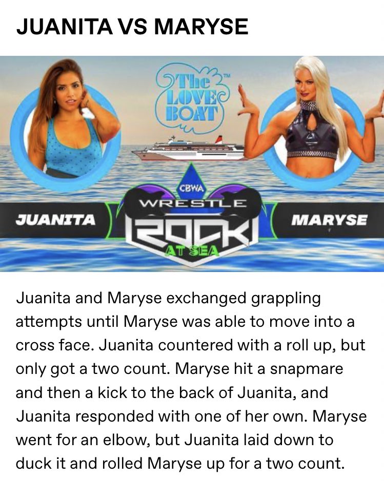 CBWALive's tweet photo. @bogota_mizanin @BogotaBlackman @buffisbogota @FrankConverseMO @BoltsyAmsterdam @TheEyeOfGibson @BrianKWithers @gator_zz @Ole_Anderson_ @natureboylandel @RickRudys @PNNewsJR @KingBogota @BogotaResnick @bogotawade @fakestanlane @MrJerryJarett @ClaudeAGibson @dkg46342 @DirtyTurnbuckle @bogotabubba @JimmyNOTHart @BogotaBobbiKate @roddy_hart @Juanita03755243 @Thekingofhardc2 @MaryseMizanin83 @Spacemo40761086 @trump_wrestling @cadburybunny @FritzVonMulkey @HippieFH @RKOCBWA @BartenderDave74 @TimLightning @SteveRyder20 @BogotaBuford @GODBOLDUNREAL @Mistertbones @sammyguevara @RandyOrton @TheNotoriousMMA @joerogan @TripleH @CamilaGGxo @LanesLadyboys @SIRIUSXM @Pornhub @DrSaulYamamoto CBWA #WrestleRockatSea3 
Live from the Love Boat off the coast of Colombia

WINNER: Juanita https://t.co/4FY8MCDJSK