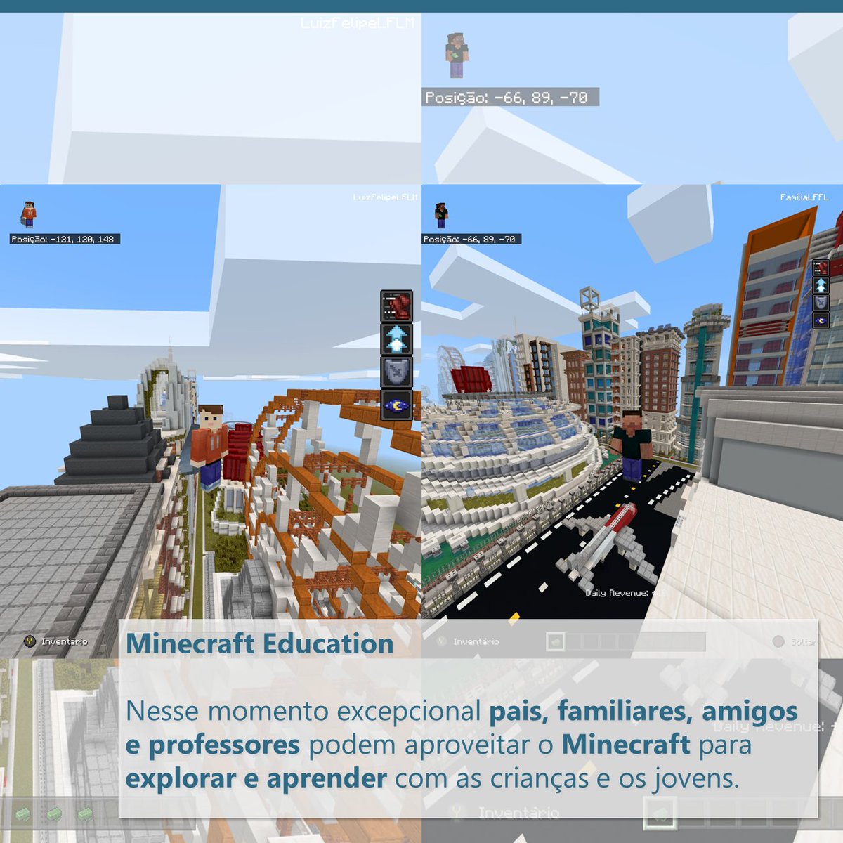 produtivit's tweet photo. Além de disponibilizar o #MicrosoftTeams para alunos e professores de escolas públicas e privadas, a #Microsoft também liberou conteúdo #Minecraft, com cunho educacional. Leia em https://t.co/YwuxeSbqOm
#msftedu #ProdutiviT #MicrosoftGoldPartner #MinecraftEdu #MicrosoftEDU https://t.co/sdlTkpX35U