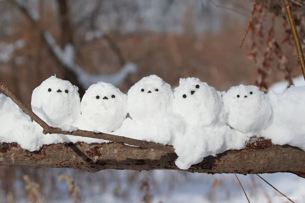 【もふもふが再現されてる】シマエナガの雪だるまがちょこんとしてて可愛い