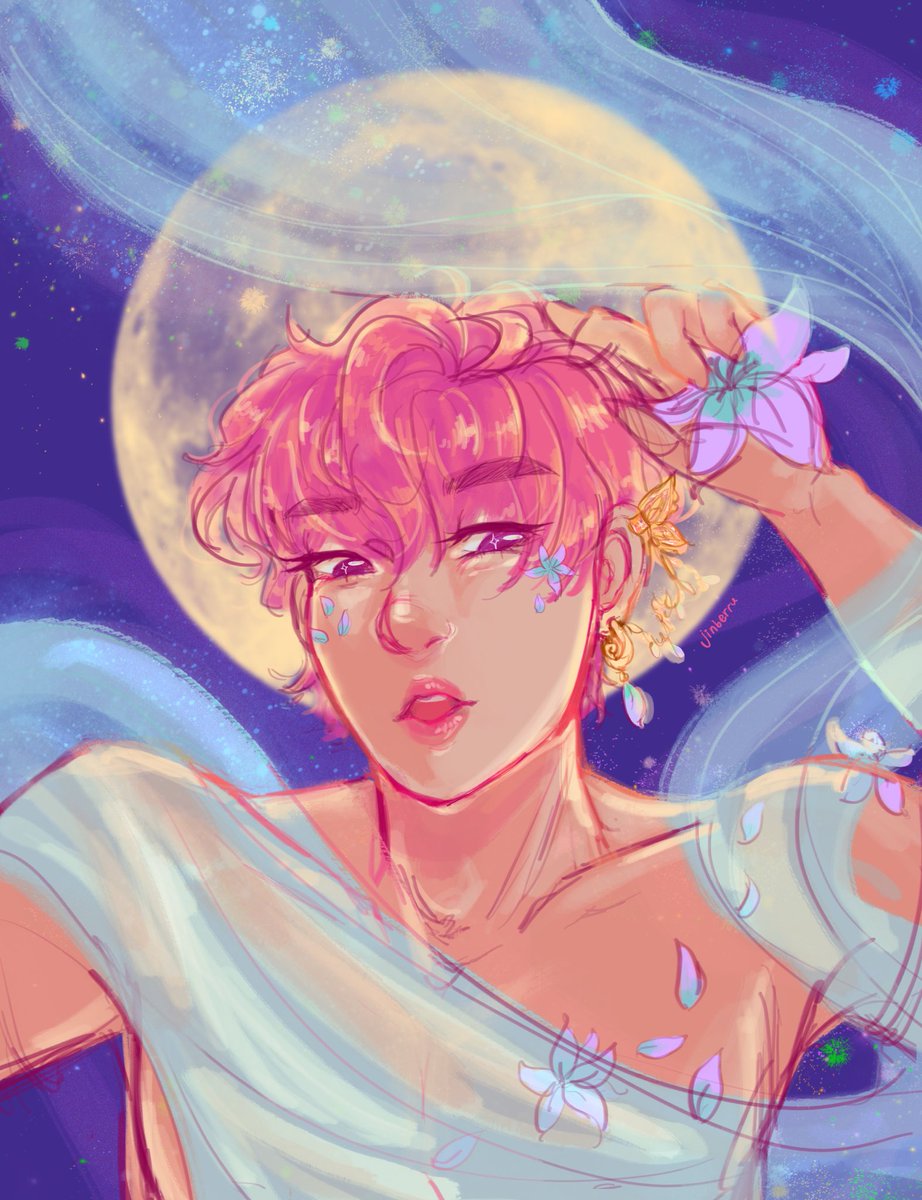 full moon this is my first dtiys challenge since i hit 1k followers!!! if you draw moon jinnie please use tag me  #jinberrudtiys! thank you so much for the love  i’ll continue to work hard n improve at art!!