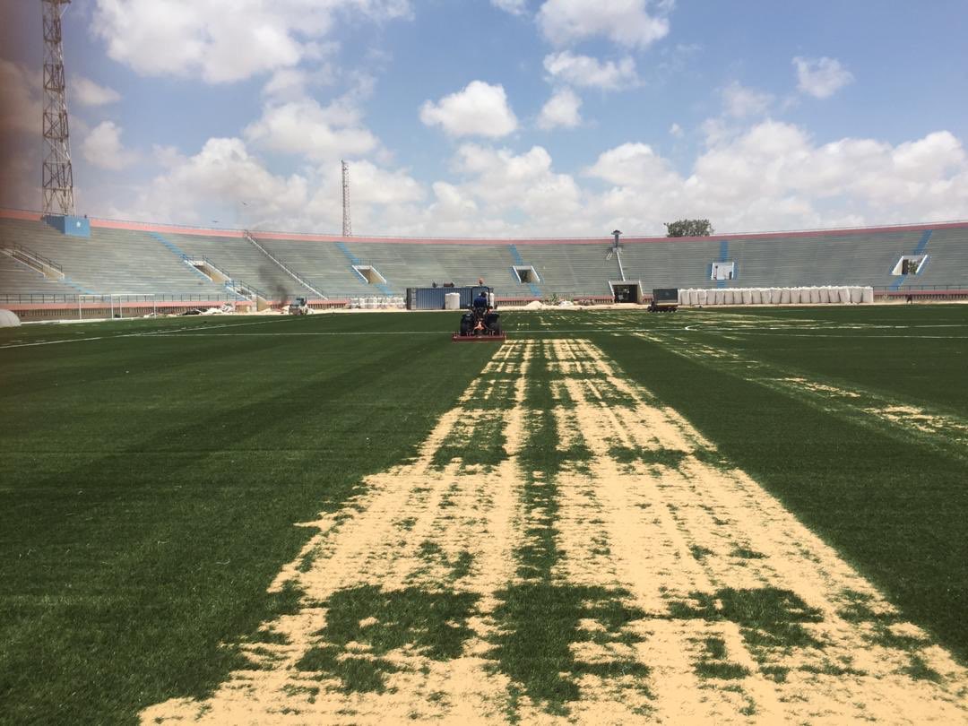 gabowduale's tweet photo. The spreading of siltic sand and rubber to increase comfort and grip marks the final stage of the football pitch of Mogadishu Stadium. The @EU_in_Somalia and @NorwayInSomalia partnered with the Somali people to wake this icon back to life. https://t.co/bgBkCVCyOU