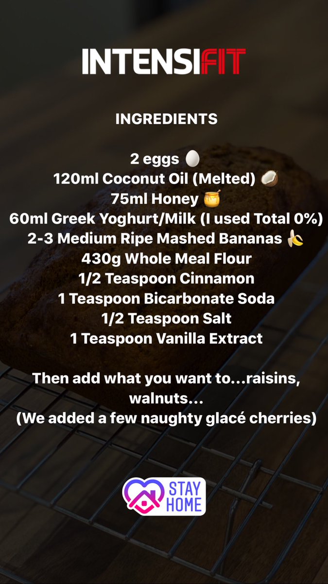 INTENSIFIT's tweet photo. Healthy Banana Bread! 🍌😋 #IntensiFIT #intensifitlockdown #lockdown #StayAtHomeAndStaySafe https://t.co/hLV9hq0P19