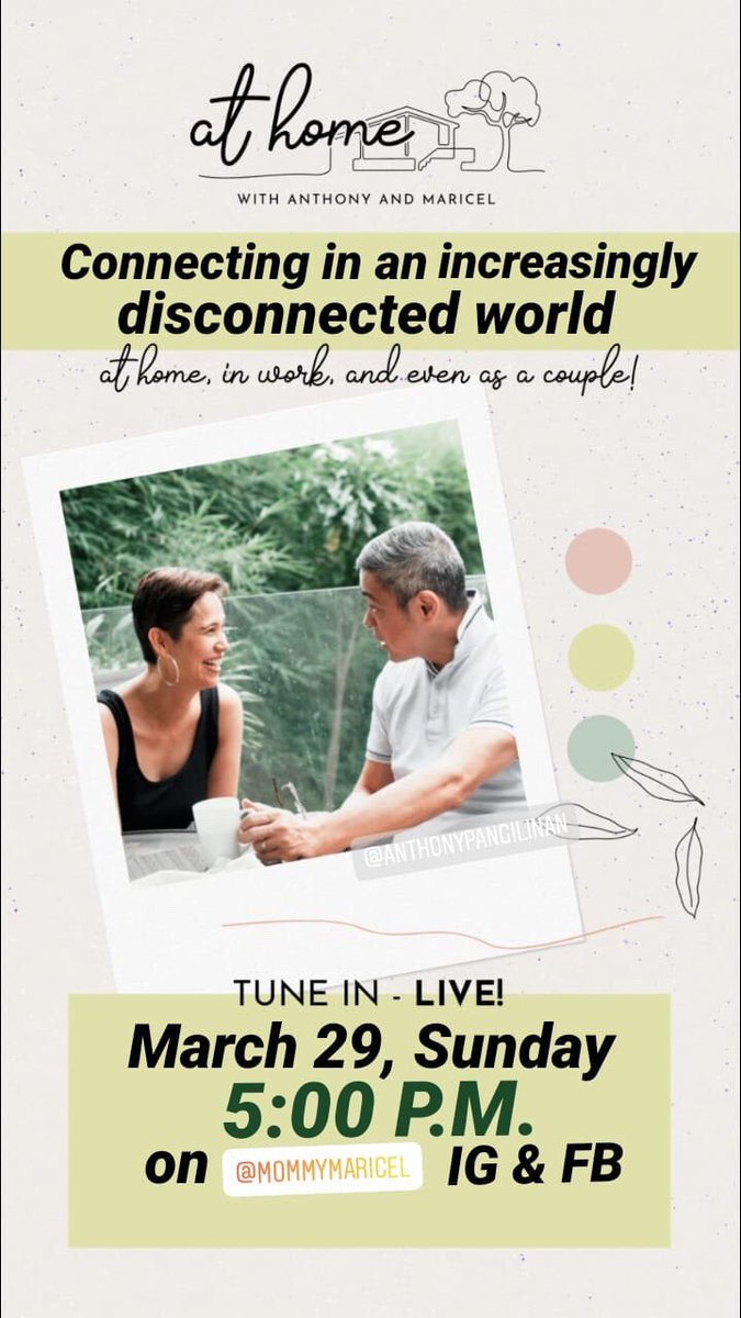 Connecting in an increasingly disconnected world. Join us again later March 29, Sunday at 5PM for another Live through <a href="/mommymaricel/">Maricel Laxa-P.</a> ‘s IG and FB!
