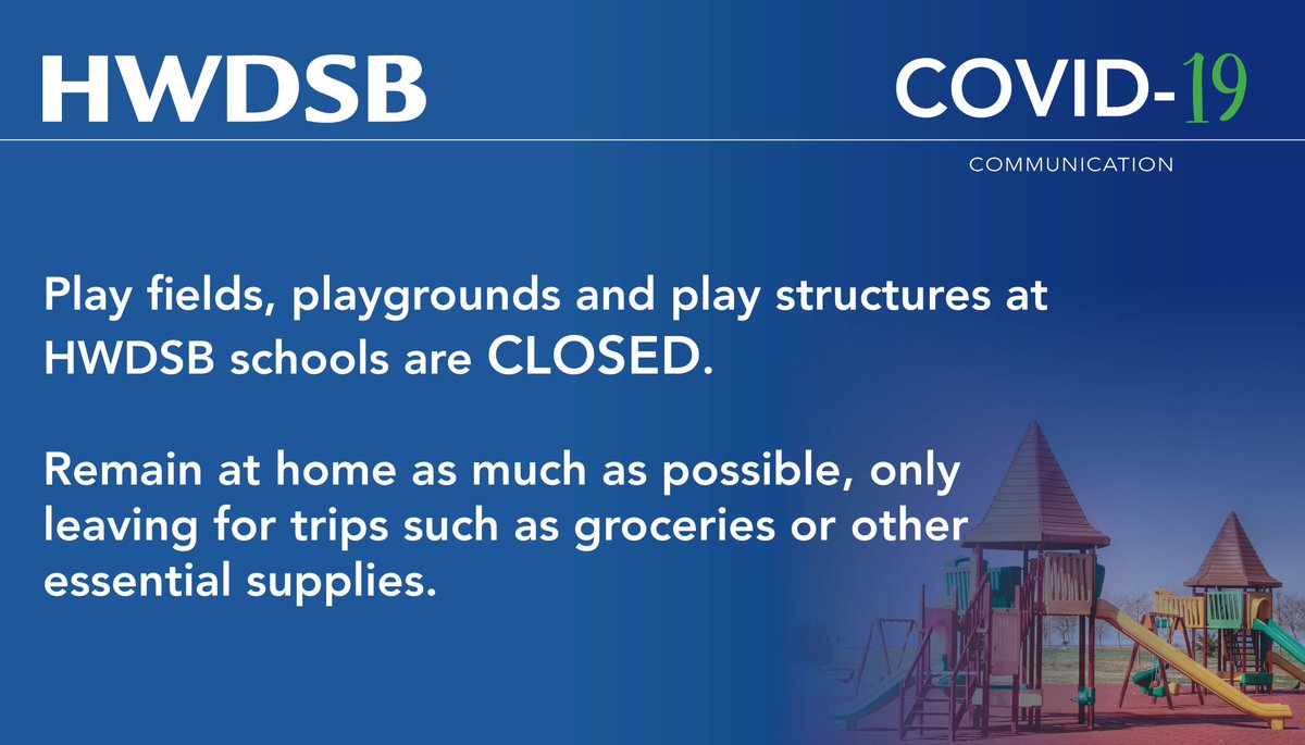 HWDSB's tweet photo. As the @cityofhamilton has closed playgrounds and park amenities, all HWDSB playgrounds, play fields and structures are closed until further notice. https://t.co/IuSCmMX5Ot