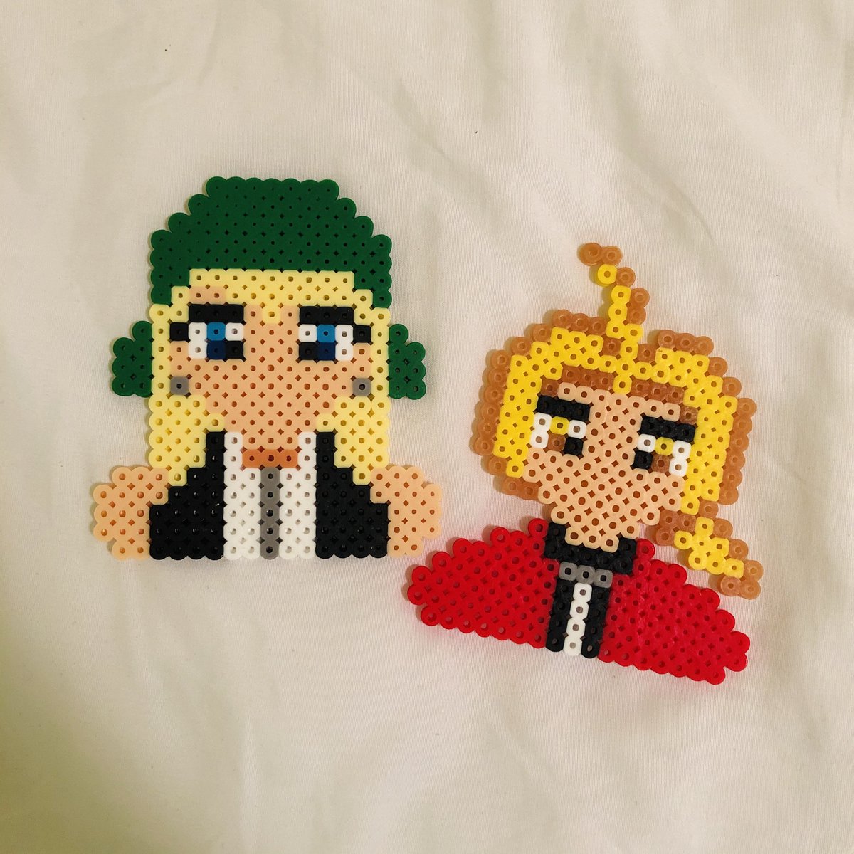 rosydraws's tweet photo. โจ $5 pixel character commissions are open (+shipping!) Uniquely handmade with evenly ironed and perfectly flat plastic beads. Email stephenson310@gmail.com for a slot/to ask any questions! โจ #pixelart #charactercommissions #fandomcommissions #perlerbeads #dndcommissions https://t.co/e3l5WMTDNE