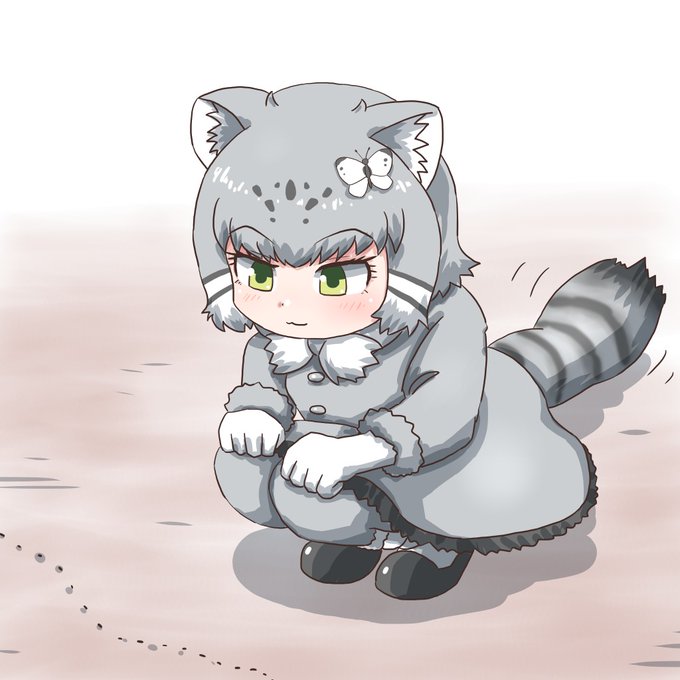 蟻さんに夢中になって、頭にちょうちょがとまっているのに気づかないマヌルネコちゃんです。 