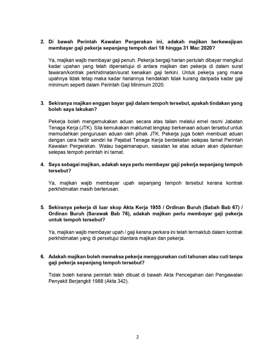 Faizal Riduan On Twitter Adakah Dikira Sebagai Cuti Bergaji Bagi Perintah Kawalan Pergerakan Dari 18 31 Mac 1 Bagi Pekerja Yang Bergaji Rm2 000 Atau Buruh Yang Dilindungi Di Bawah Akta Kerja