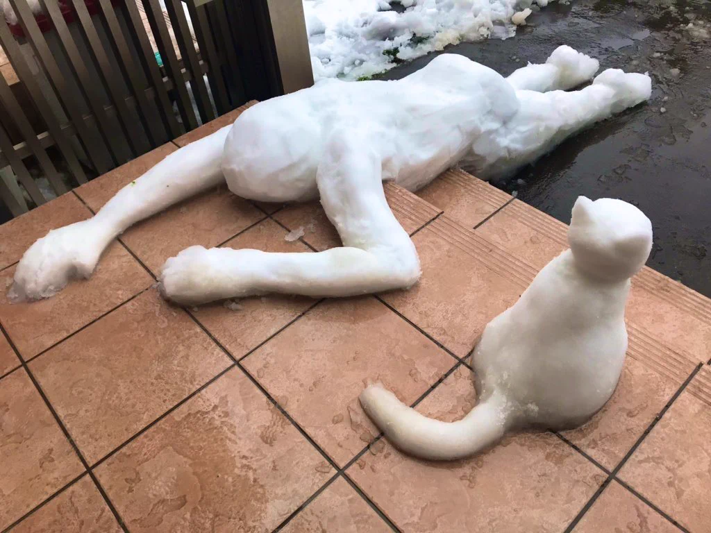 稀にみる３月の大雪の日に、斬新な雪だるまを作ってみた！ちょっとこれは怖いww