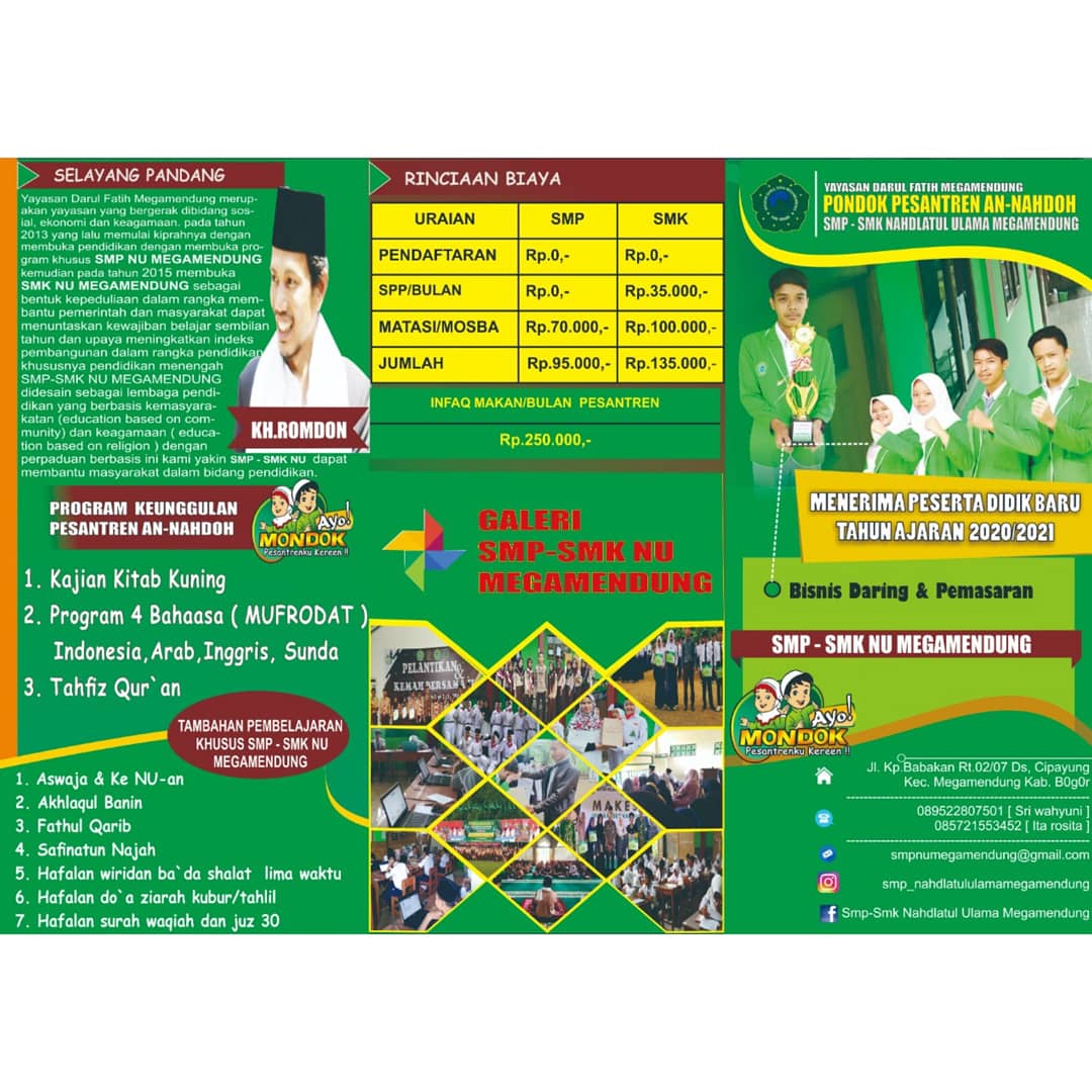NU_Megamendung's tweet image. PENERIMAAN PESERTA DIDIK BARU
SMP-SMK NAHDLATUL ULAMA MEGAMENDUNG
TAHUN PELAJARAN 2020/2021 
📍Gedung SMP-SMK Nahdlatul Ulama Megamendung ( Jl. Babakan Rt 02/07 Desa Cipayung Kecamatan Megamendung Kab. Bogor )
☎ *Ita Rosita ( 0857-2155-3452 )
 *Sri Wahyuni ( 0895-2280-7501 )