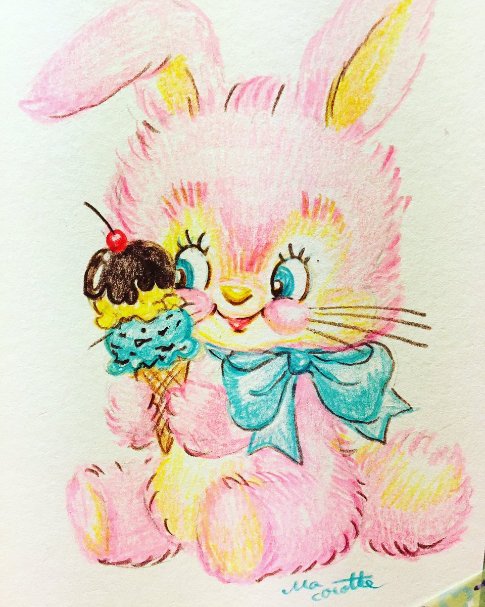 Ma Cocotte5 8 うちのうさぎ Mon Petit Lapin 展 V Twitter 雪の日はアイスが食べたくなるよね という イラストをコンビニにアイスを買いに行くか否か迷いながら描いた落書き Macocotte Zakka Illustration Icecream Bunny レトロアニマル 落書き