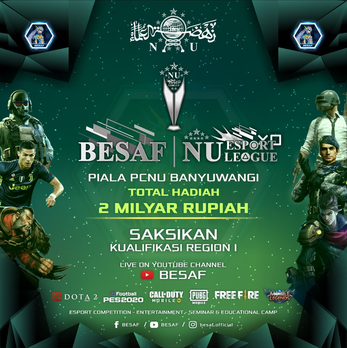 Banyuwangi yang lagi trending
 yuk saksikan live NU ESport di youtube besaf...

main dirumah saja