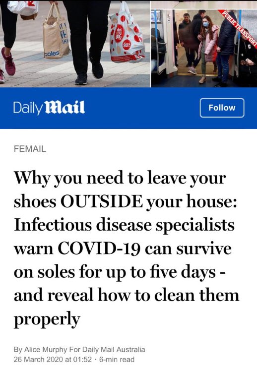 Myth: You can bring Coronavirus into your home via shoes. Panic alert!!!From that logic, lightening can also strike you twice in a day. Don’t get panicked by such hypotheticals. I’ve diagnosed/treated viruses for 20 years. Droplet infections don’t spread that way.