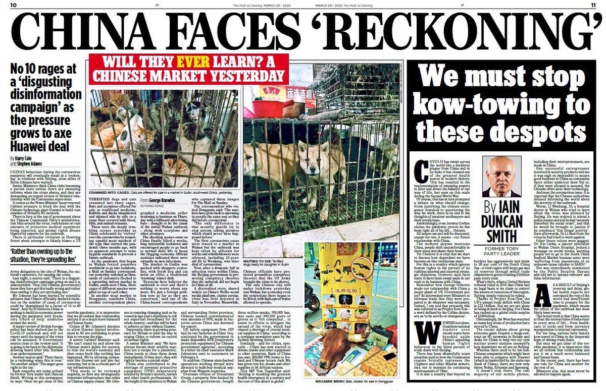 The Mail on Sunday has *2 double page splashes* deflecting blame for the coronavirus onto foreigners and stirring up xenophobia.Target 1: the EU.Target 2: China.The reality is, Boris Johnson bungled this crisis very, very badly. He zigged when the rest of the world zagged.