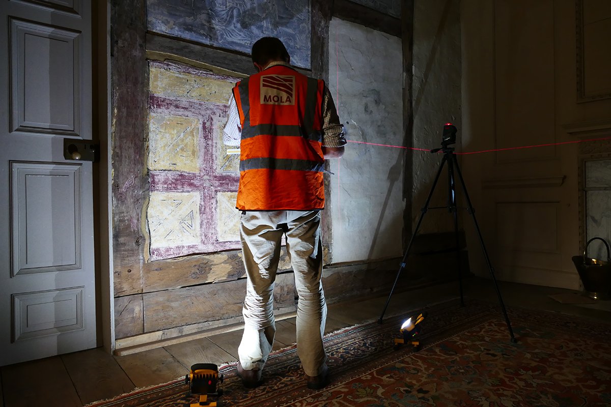 MOLArchaeology's tweet photo. Back in 2018 we did buildings survey at @CanonsAshbyNT, which started out as a 16th century farmhouse, and was transformed by members of the Dryden Family into a stately home. Read the #MOLAblog to find out about some of the fascinating things we found: https://t.co/krCwtCOoUD 👀 https://t.co/2q0vJIXeN1
