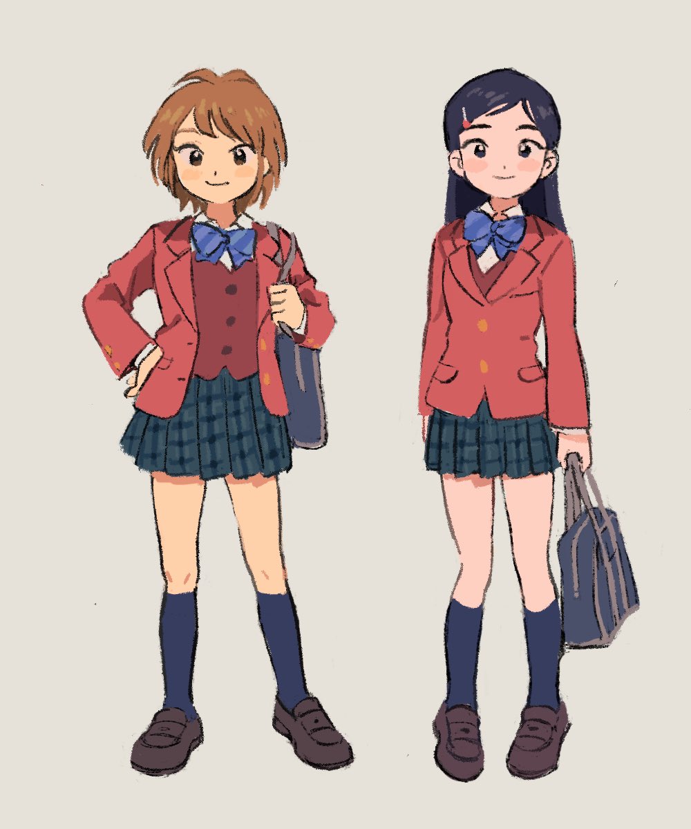 misumi nagisa ,yukishiro honoka multiple girls 2girls school uniform jacket short hair bag brown hair  illustration images