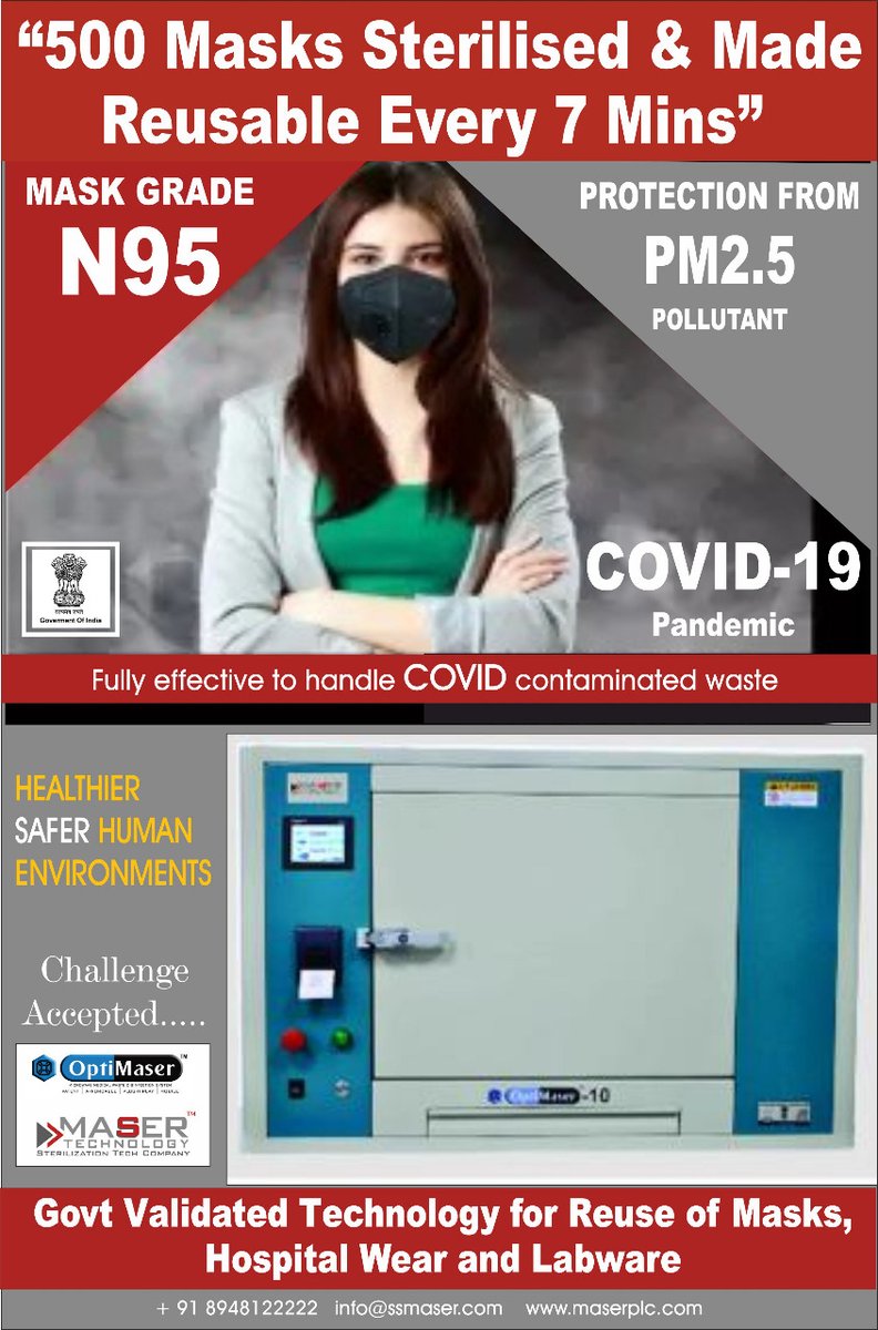 OptimaserMMDS's tweet photo. Sanitize 500 masks every 7 minutes with a Meity GoI technology!
CSIR incubatee with clear SGPGI test reports for polio &amp; other viruses. Optimaser microwave technology enables reuse of N95, PPE kits &amp; other Covid-19 combat material.
Ready to serve the Nation
@aiims_newdelhi https://t.co/6PgchGFwMW