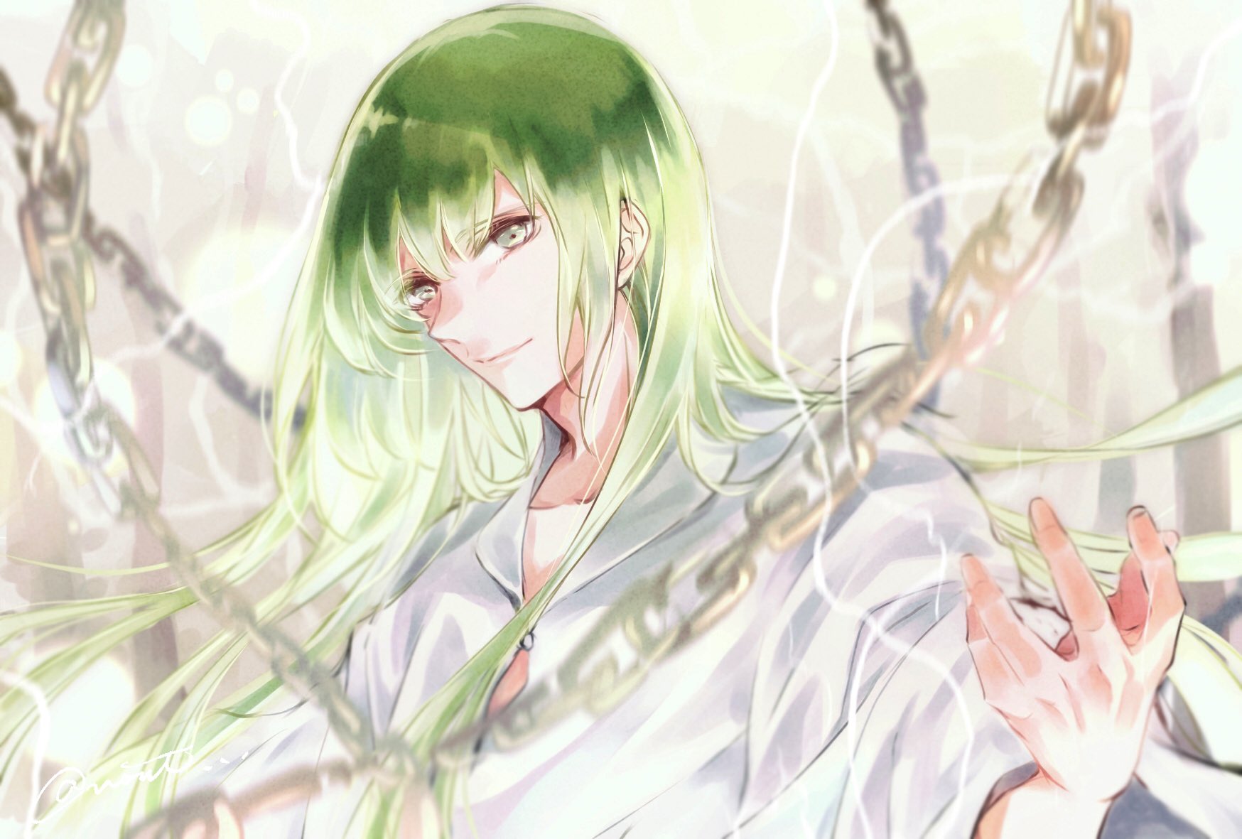 のんと お題箱より リドさんのイラストの髪色がとても綺麗だったので もっと緑髪のキャラのイラストが見たいなと思い 中略 よければ Fgoのエルキドゥを描いていただけないでしょうか 髪の色繋がりでお題頂けたの楽しかったので描かせて頂きました
