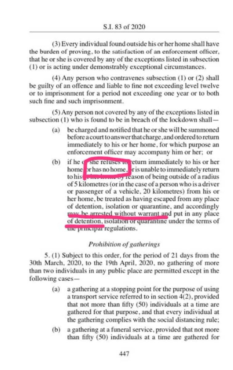 advocatemahere's tweet photo. Are you aware that under SI 83 of 2020, the homeless will be arrested and detained for "breaching the lockdown"?

Surely, there's a better way? What does this say of us as a society? Where is the Ministry of Social Welfare? In the limited time we have, what can be done? https://t.co/hdxzaNnD5q