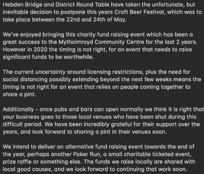 Update re our Beer Festival in #mytholmroyd in May: