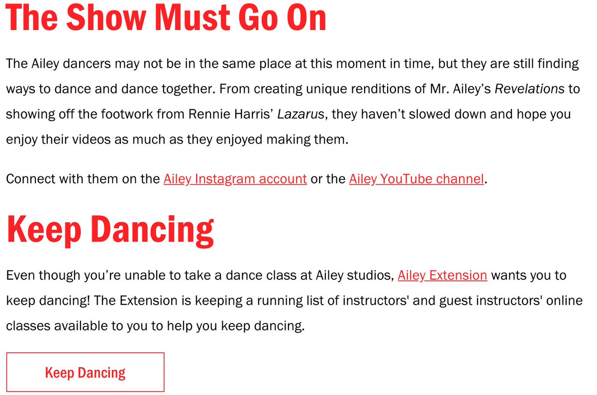  #TheShowMustGoOn! The Alvin Ailey American Dance Theater is bringing performances to the audience online. Check out Ailey All Access Monday, March 30th at 7pm EDT for the first screening.  https://www.alvinailey.org/ailey-all-access  #TheArts  #AileyAllAccess  #alvinailey  #danceathome  #Coronavirus