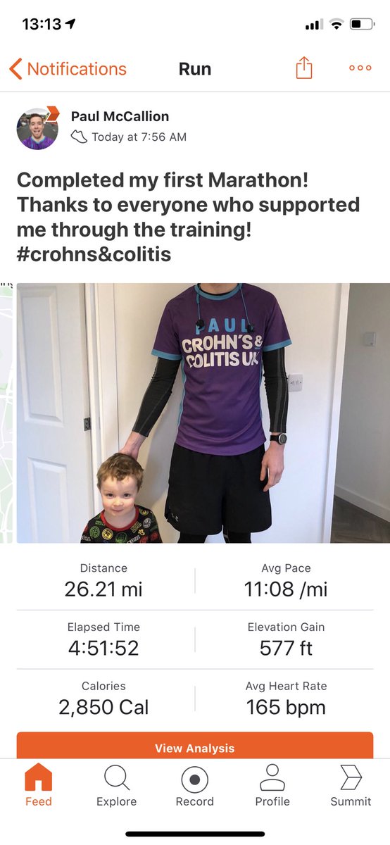 Usually I use this only for work, but I wanted to publicly thank people on here. It wasn’t Paris as I hoped, but I ran my first marathon today to raise money for @CrohnsColitisUK. Massive thank you to @Drallyspeight & those in the @NCBDresearch for making it possible.