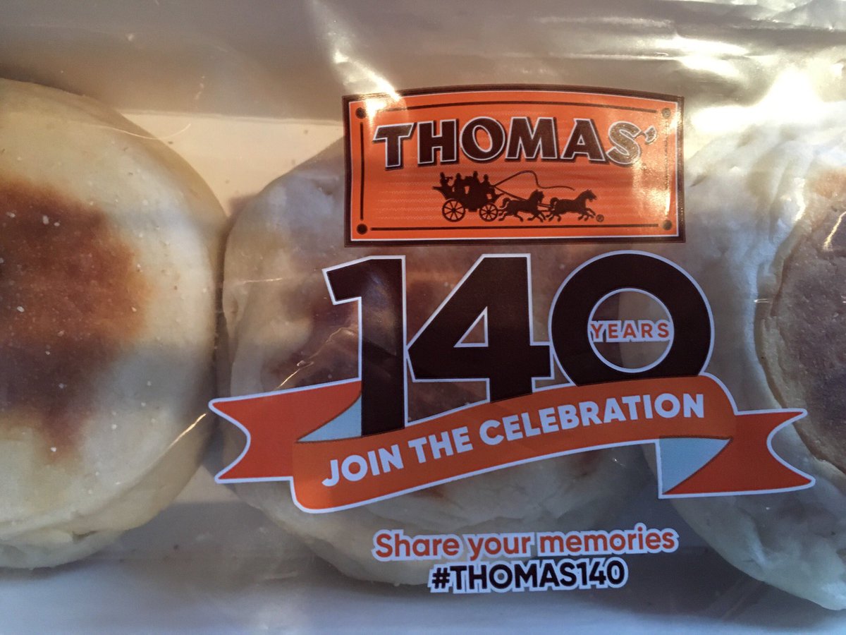 zlobe's tweet photo. I’m eating a Thomas’ English Muffin today, and it tastes just as good as the first time I ate one 140 years ago today. #Thomas140 https://t.co/QuwIC4eFXd