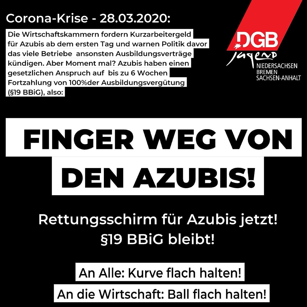 Kurzarbeit für Azubis mit 60% der Nettovergütung bedeutet Existenskrise. #rettungsschirm #azubis #Corona