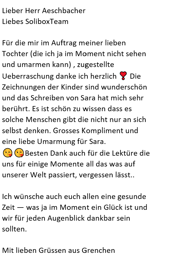 Solche Reaktionen motivieren uns noch mehr, unsere Aktion durchzuführen. solibox.ch